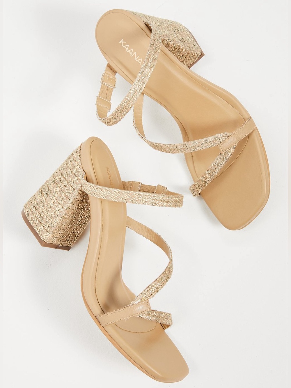 BRAND NEW Womens 11 Kaanas Bali Braided Yute Gold Beige slip on Heels